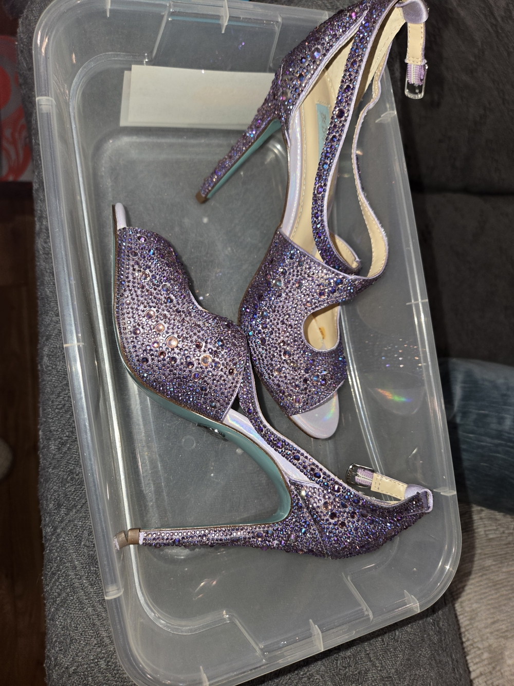 Betsey Johnson Purple Crystal Peep-Toe Stilettos
